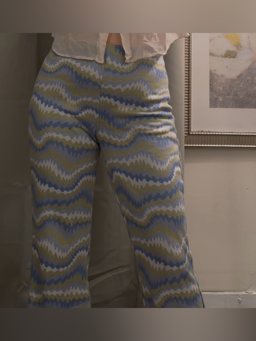 Urban Outfitters Wavy Stripe Wide-Leg Pants - Blue / Green